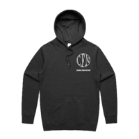 a black hoodie with a logo on it